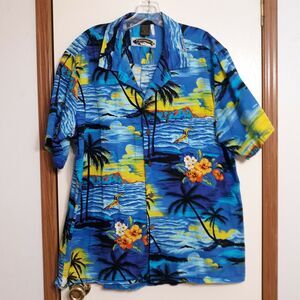 Palmwave Mens Sz XL Hawaiian Beach Surfer Sunset Floral Multicolor